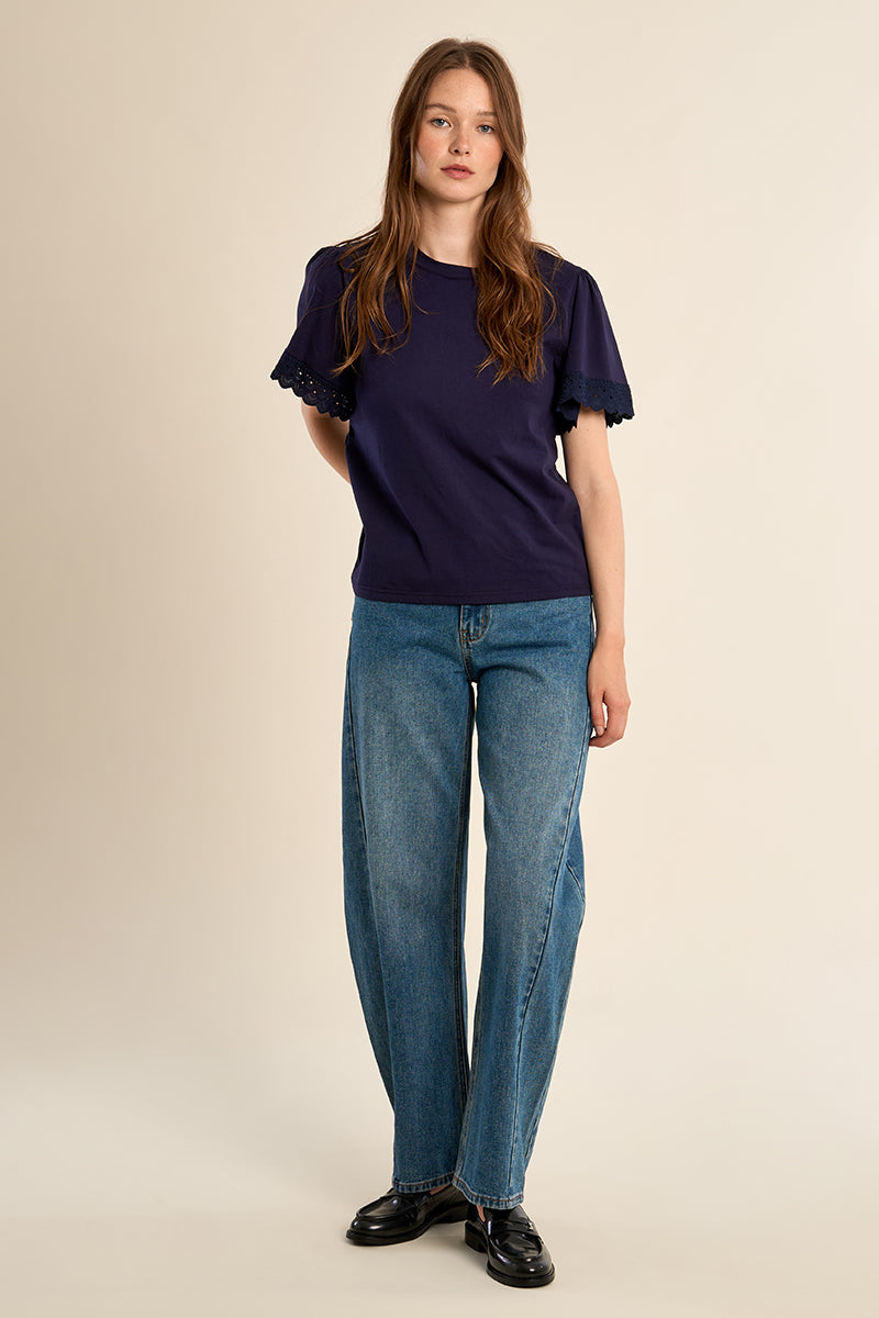 T-shirt oversize in cotone con maniche a volant LA1925Ep