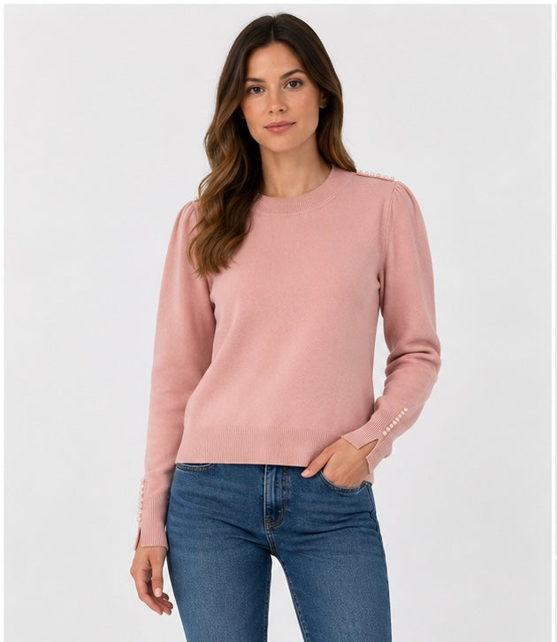 Maglia dritta con dettaglio perline E1798EN