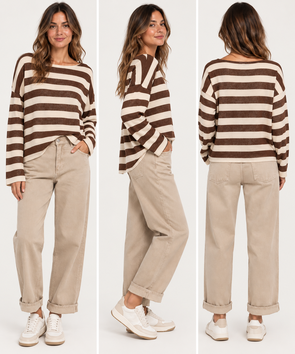 Maglia a Righe Panna e Marrone con Lurex