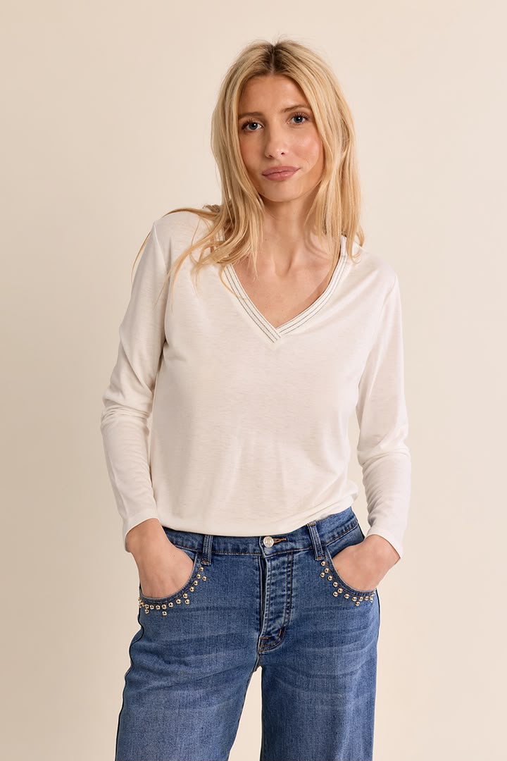 T-shirt a maniche lunghe con scollo a V