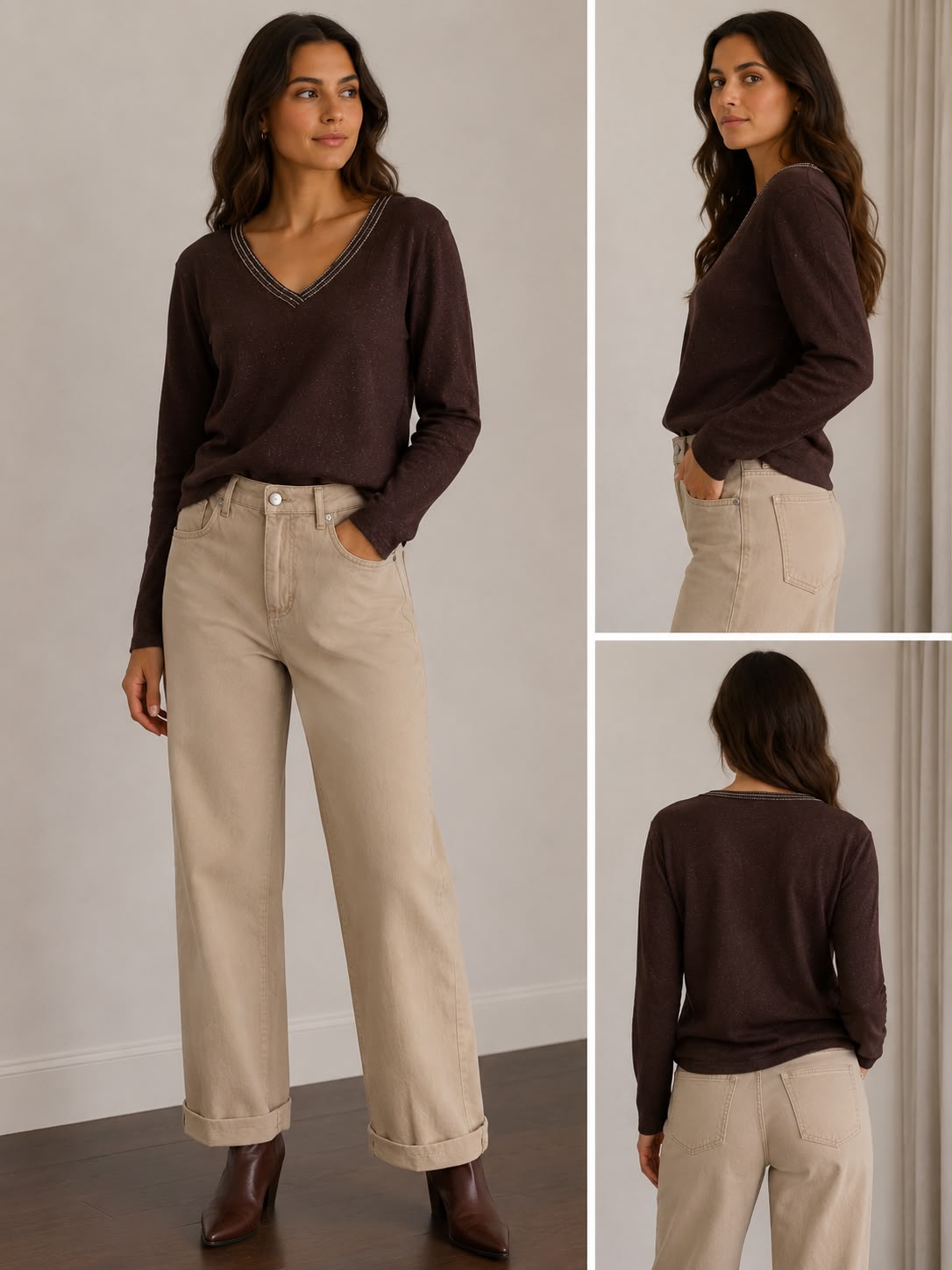T-shirt a maniche lunghe con scollo a V