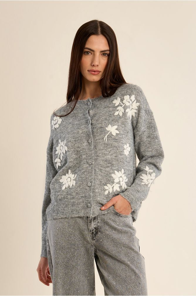 Cardigan con fiori ricamati
