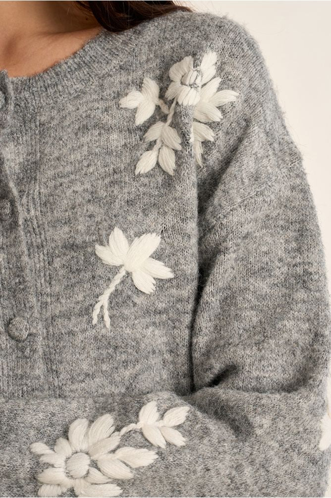 Cardigan con fiori ricamati