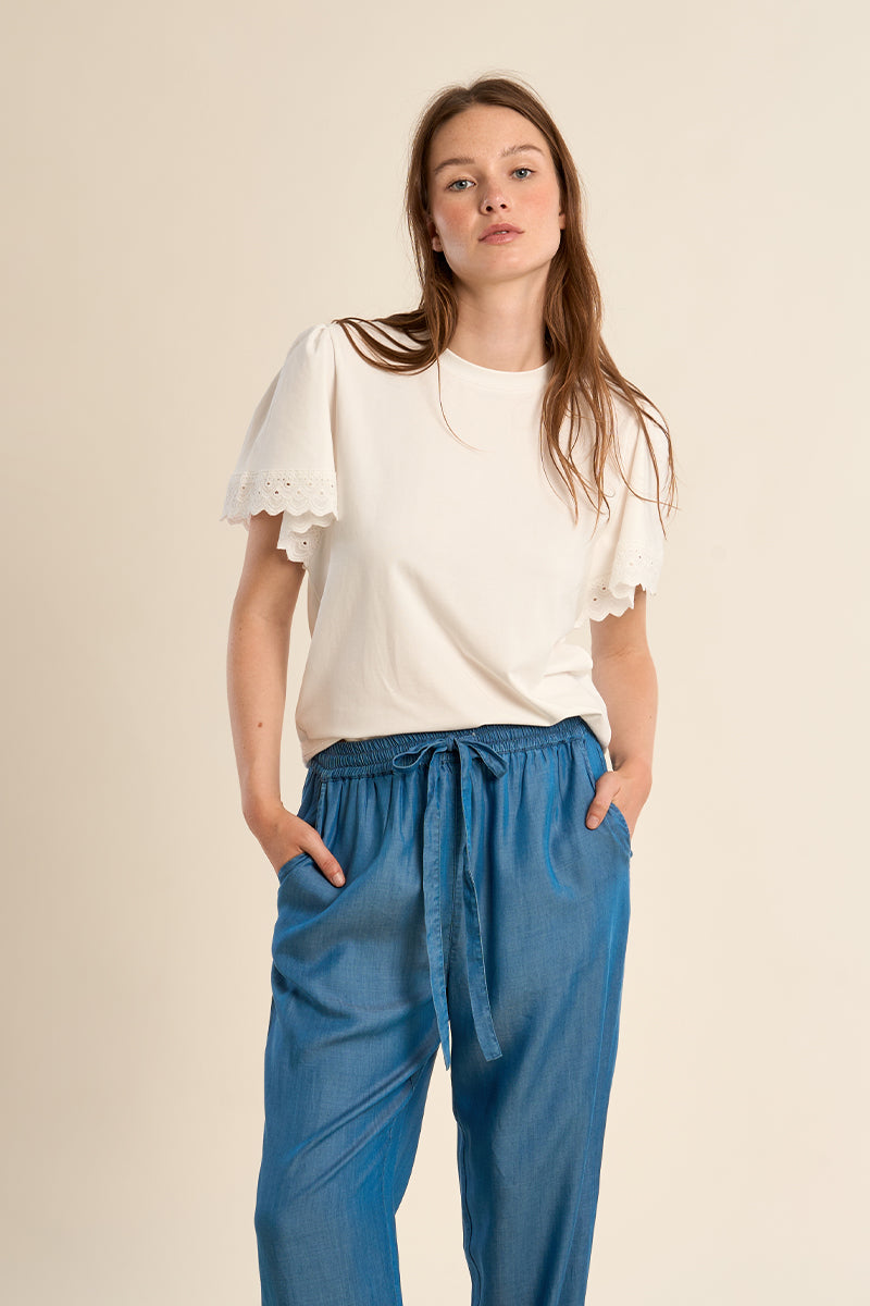 T-shirt oversize in cotone con maniche a volant LA1925Ep