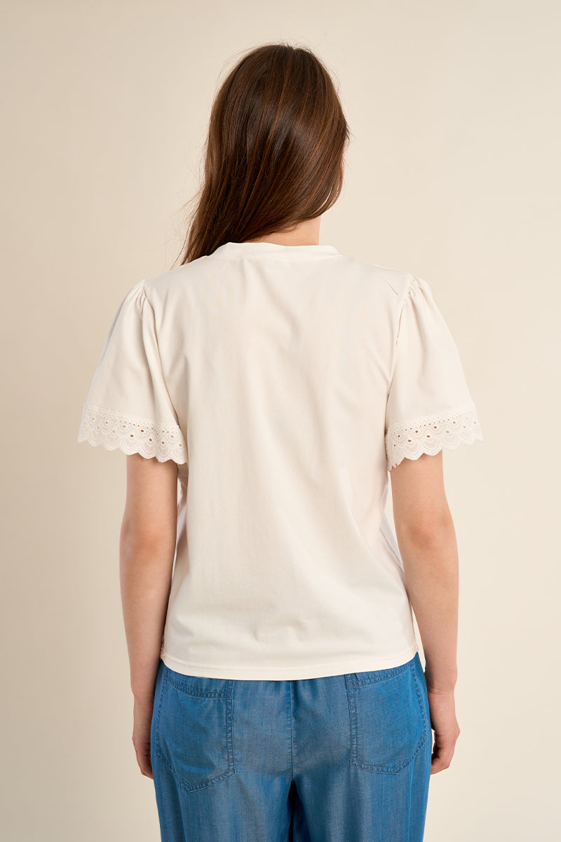 T-shirt oversize in cotone con maniche a volant LA1925Ep