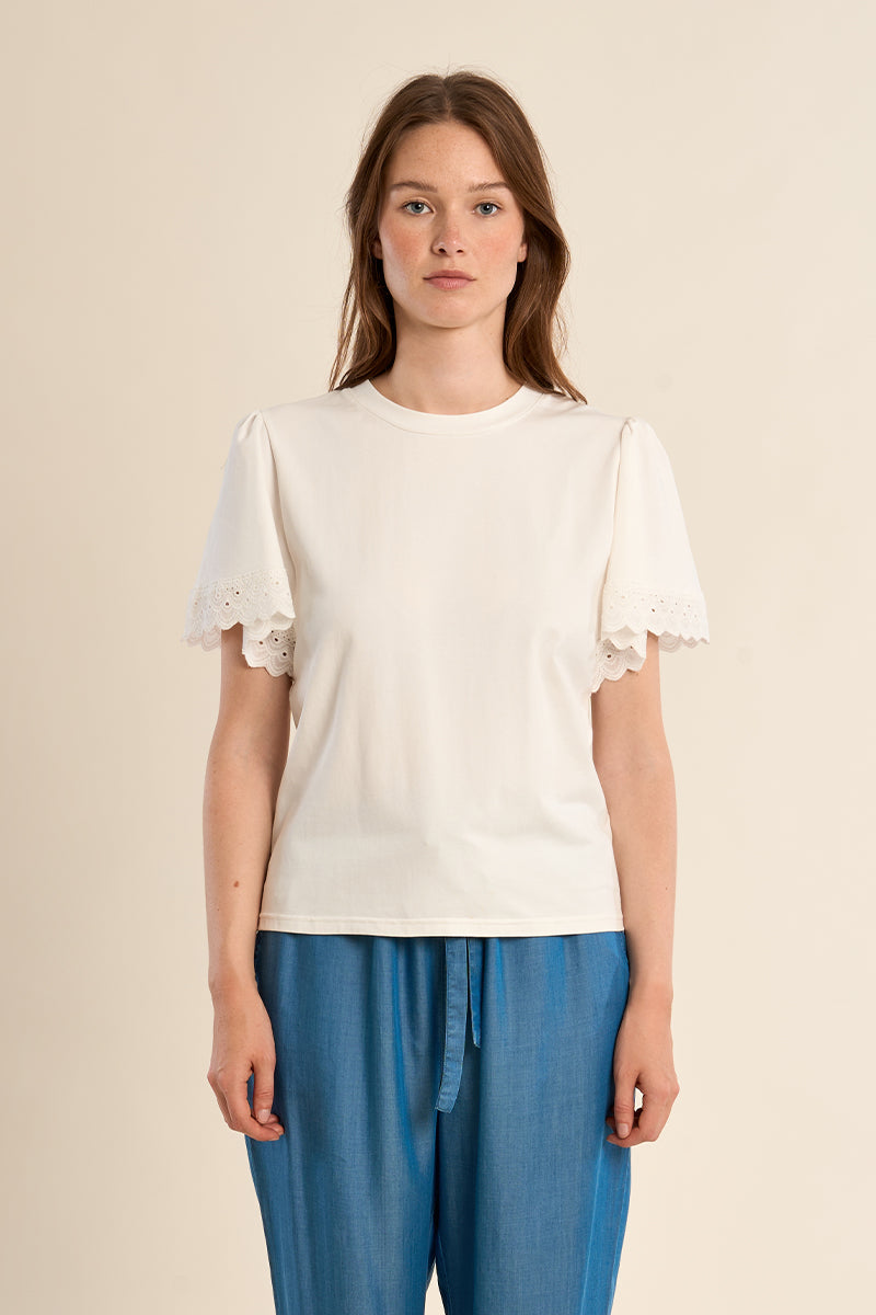 T-shirt oversize in cotone con maniche a volant LA1925Ep