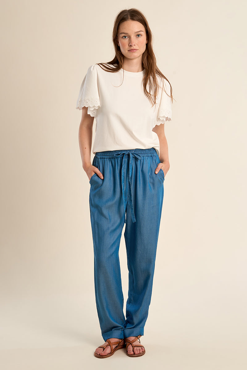 T-shirt oversize in cotone con maniche a volant LA1925Ep