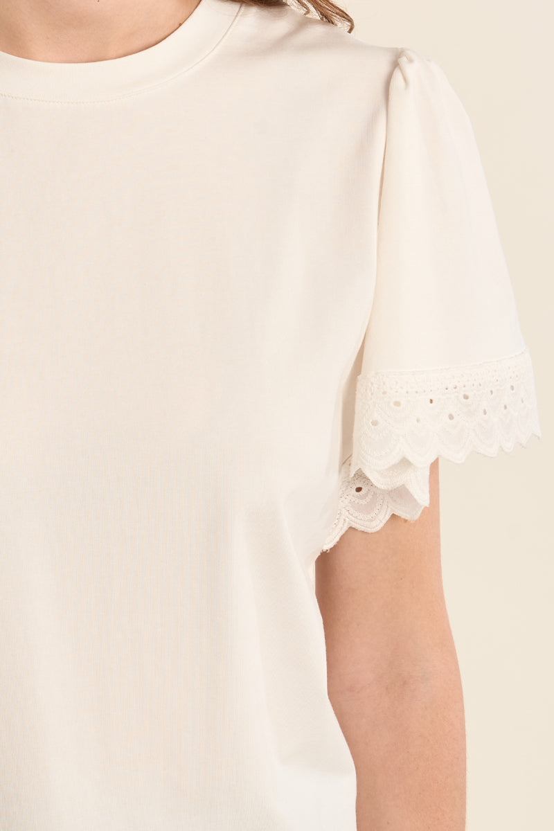 T-shirt oversize in cotone con maniche a volant LA1925Ep
