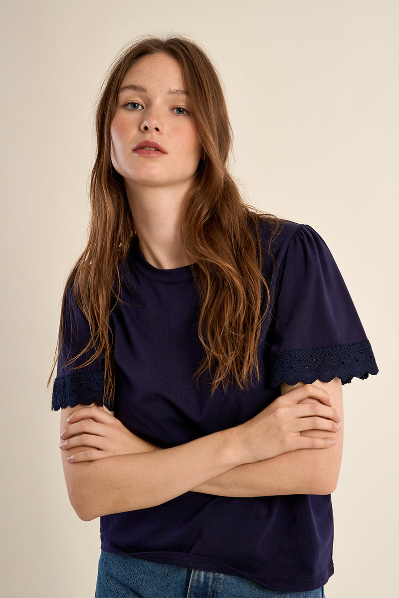 T-shirt oversize in cotone con maniche a volant LA1925Ep