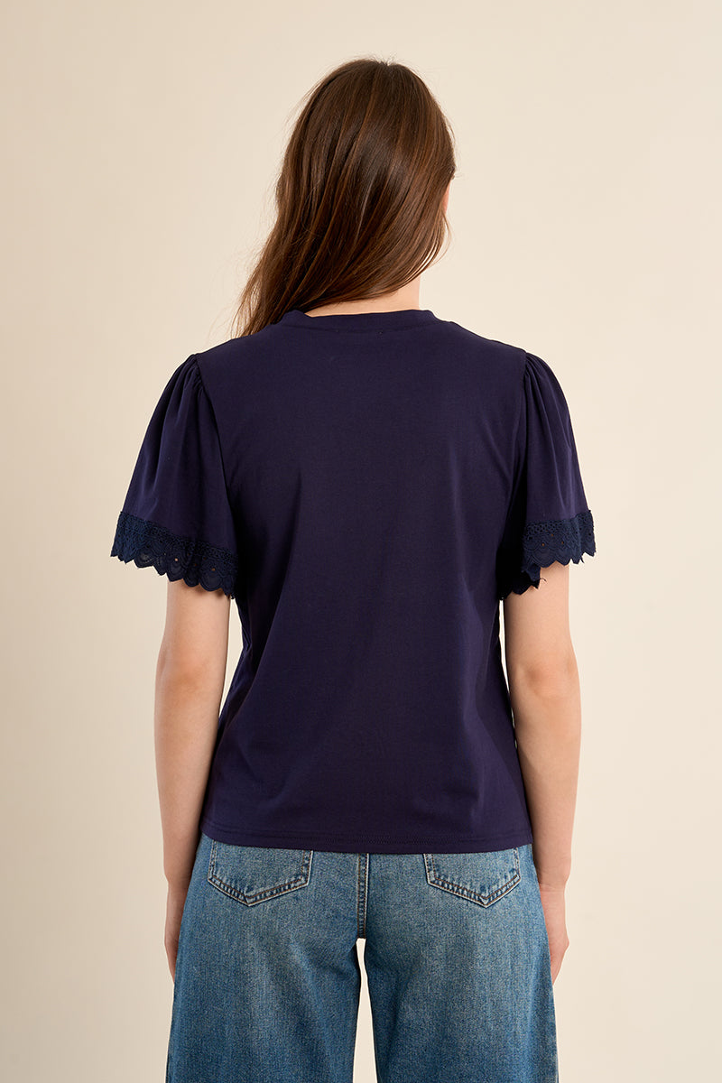 T-shirt oversize in cotone con maniche a volant LA1925Ep