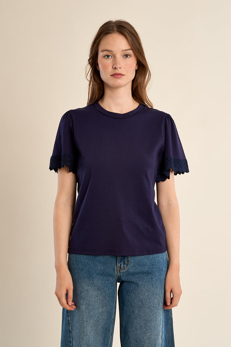 T-shirt oversize in cotone con maniche a volant LA1925Ep