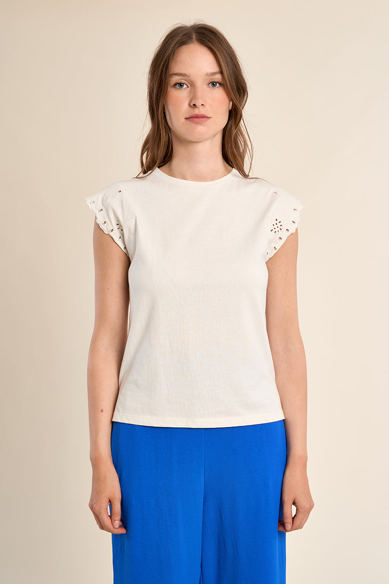 T-shirt in cotone con maniche ricamate LA1929EE