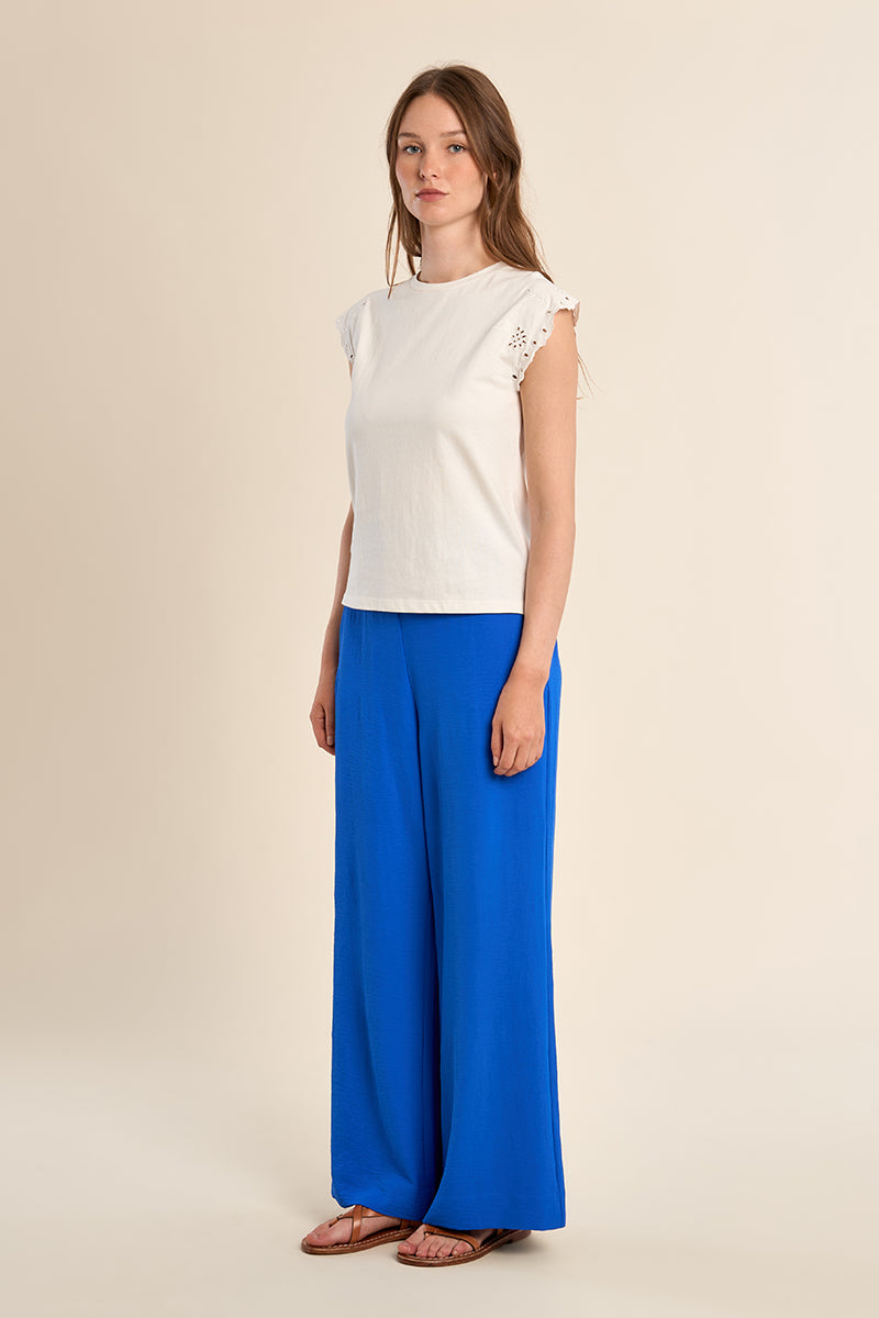 T-shirt in cotone con maniche ricamate LA1929EE