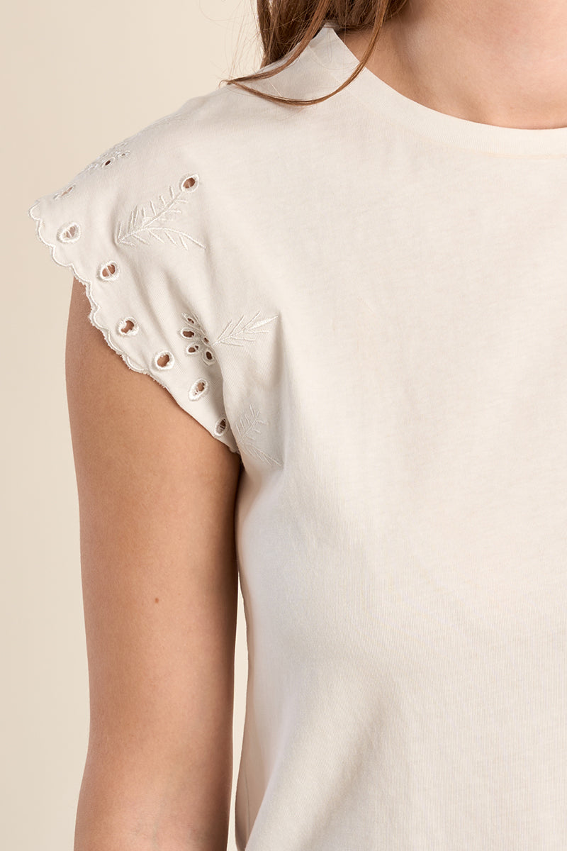 T-shirt in cotone con maniche ricamate LA1929EE