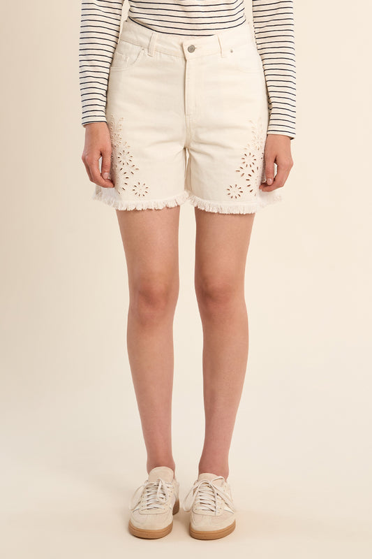 Pantaloncini in denim con ricamo a punto inglese ZA205EE